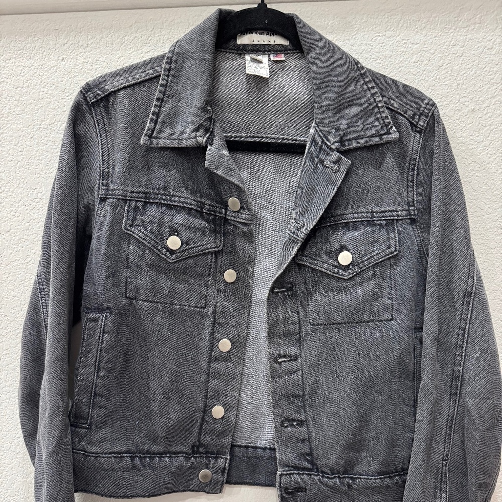 American Apparel Gray Denim Jacket XXS Cropped Trucker Jean Jacket